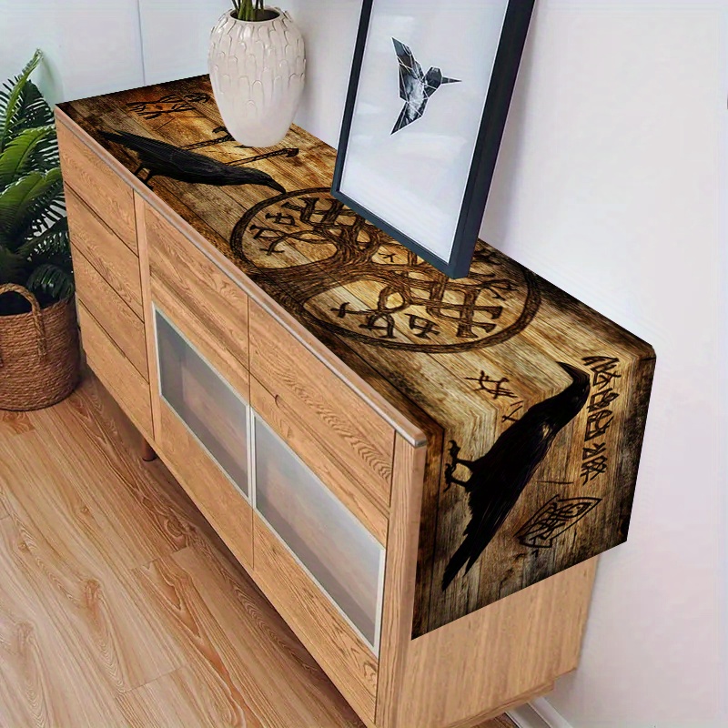 Image of 1pc Runner Of Viking Tree Of Life And Helm - 13x72 Inch Polyester Rectangle Table Top Decor For , Viking Decoration