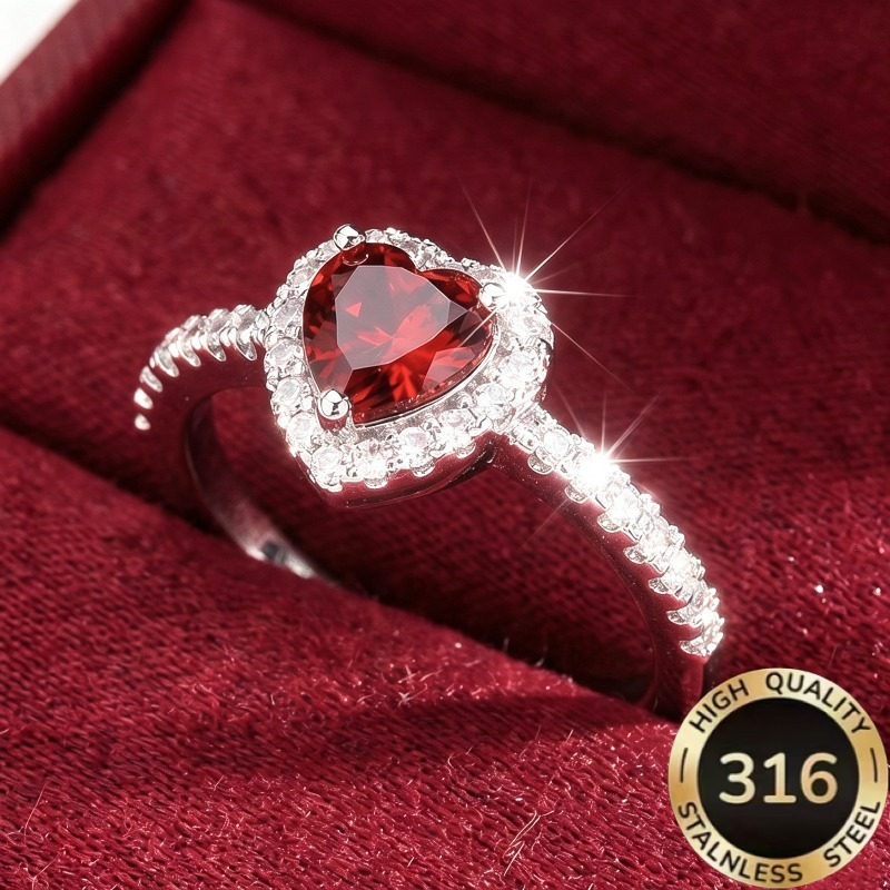 TEMU 1 anillo abierto ajustable de calidad, 316 acero inoxidable hipoalergénico, diseño de con de de lujo , con y circonita sintética, anillo abierto