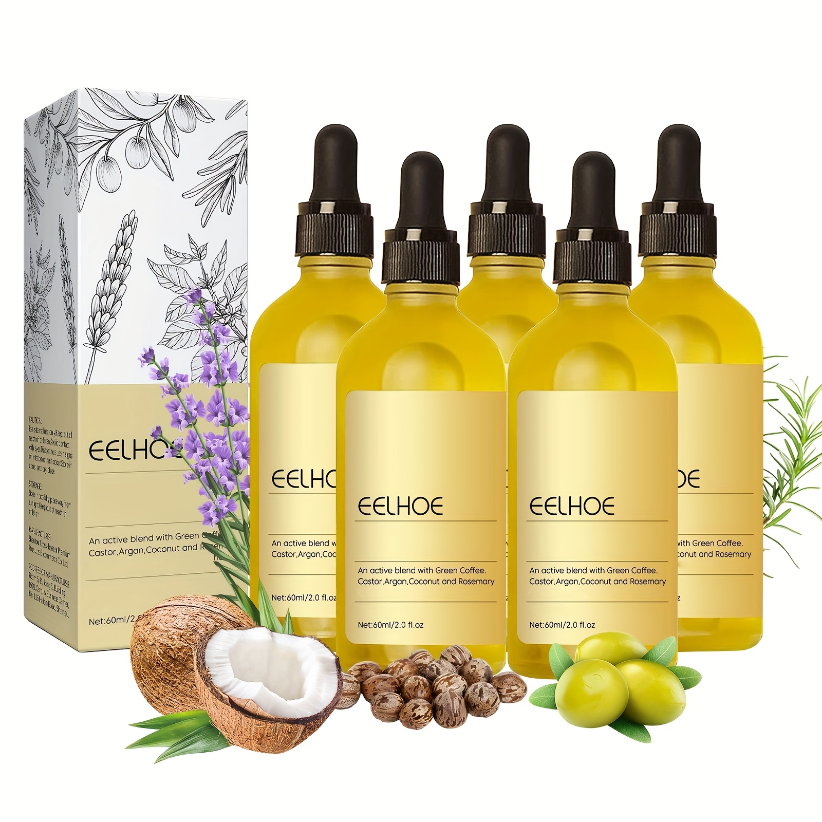 5pcs Natural Hair Care Essential Oils, Containing Rosemary Coconut Oil And Moroccan Nut Oil, The Scalp, Smooth And Glossy Hair, Suitable For All Hair Types, And Improve Hair .