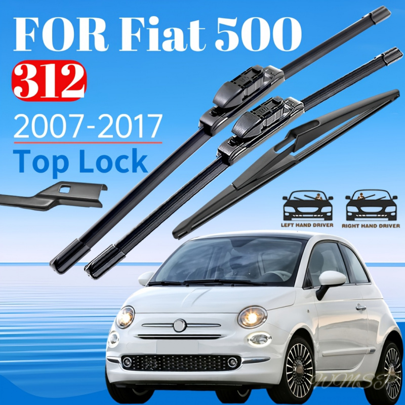 TEMU For Fiat 500 312 2007-2017 Front And Rear Wiper Blades Set - 24