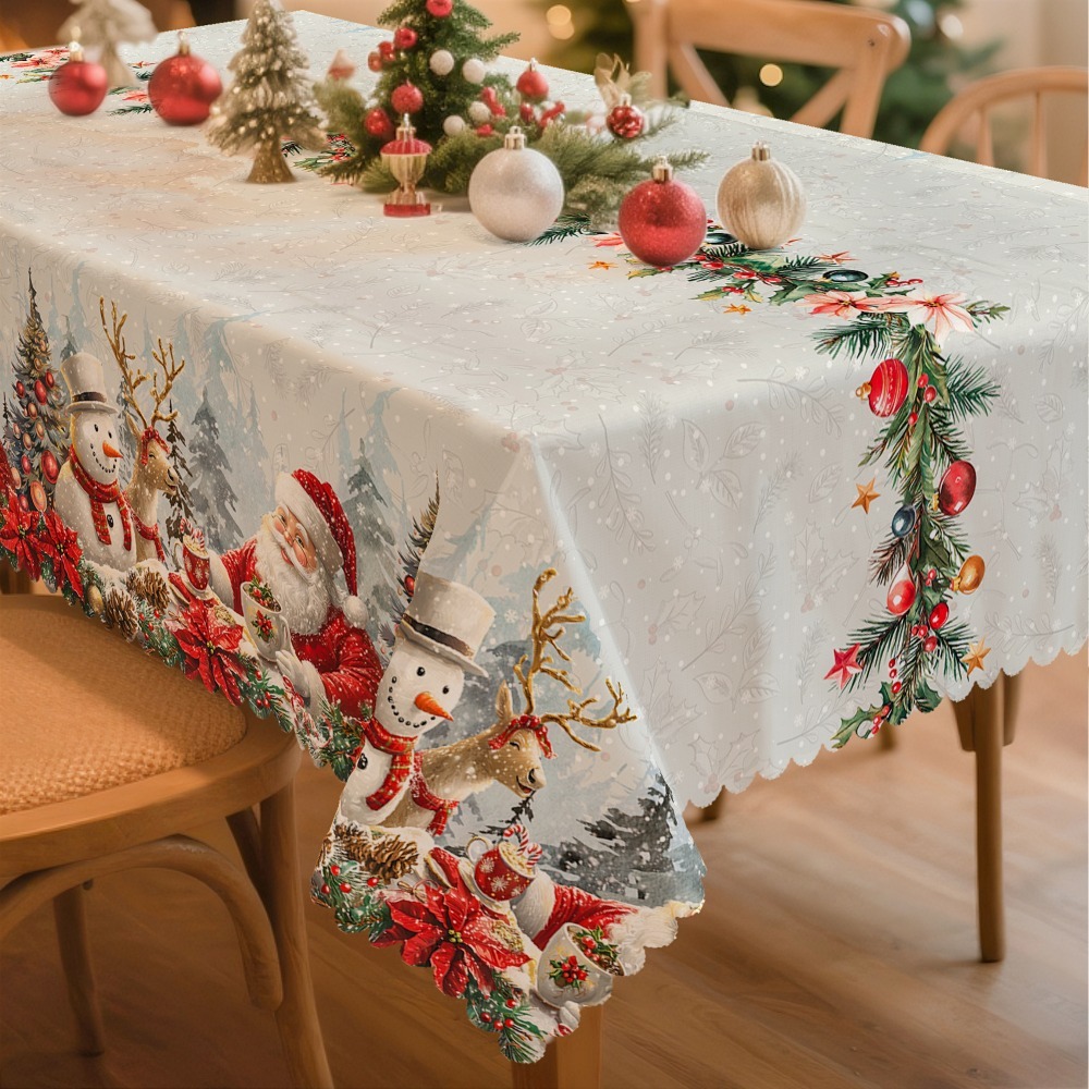 TEMU 1pc Party Tablecloth, Christmas Themed Party Tablecloth, Winter Watercolor Santa Claus, Reindeer, Snowman, Holly, , Snowflake Pattern Print, In