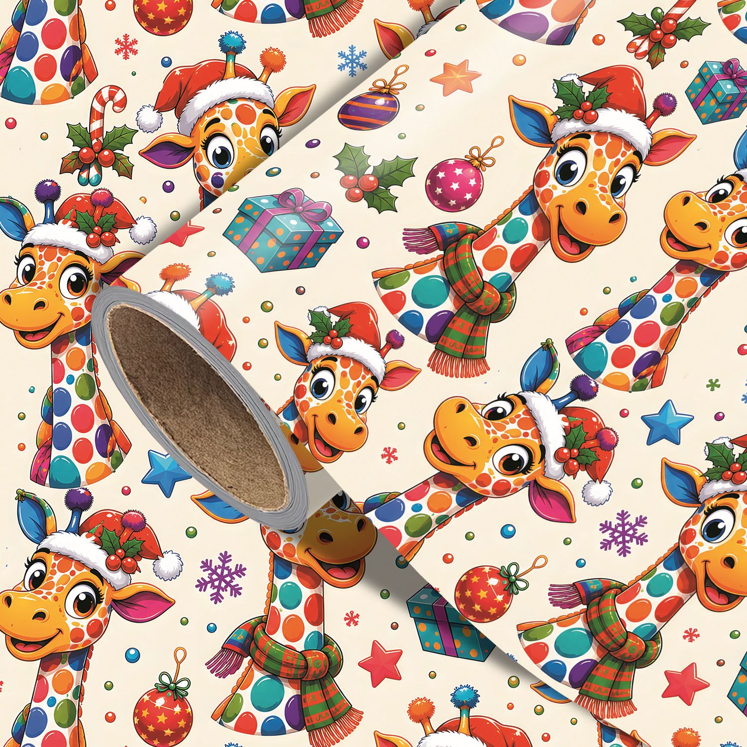 TEMU Christmas Giraffe Wrapping Paper Roll - Measures 17.7 Inches × 118 Inches, Perfect For Wrapping Xmas Gifts, Making Party Decorations, And Diy