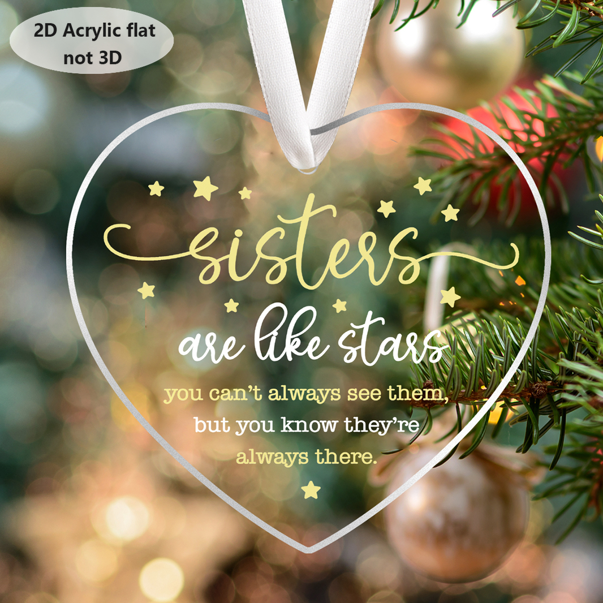 TEMU 2d Flat, Best Sister Christmas Ornaments - Heart-shaped Acrylic Decorations Featuring The Quote 'sisters Are Like Stars' - Transparent Hanging