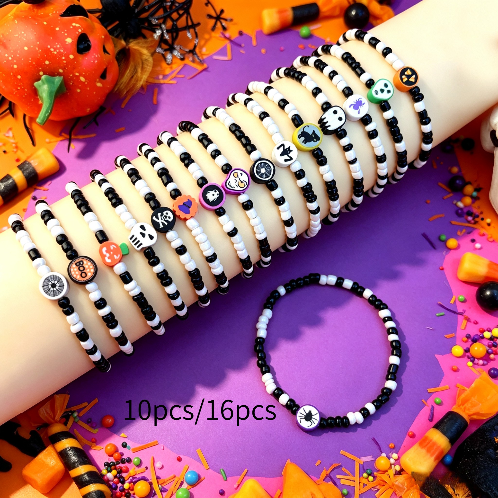 10pcs Retro Halloween Mixed Colors Rice Bead Bracelet Set