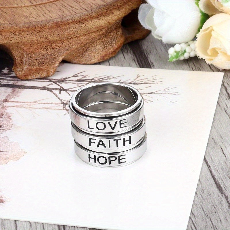 3pcs stainless steel fidget spinner rings set for women men fidget band cool rings 6mm wide love faith   inspirational wedding pormise band ring set Product details 4