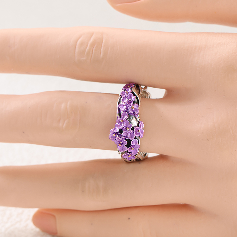 Women's Romantic Silvery Purple Lilac Flower Ring