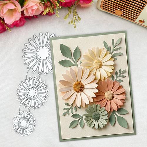 1pc chrysanthemum cutting dies flower daisy leaves cutting dies stencils diy scrapbooking decorative embossing paper party wedding card making