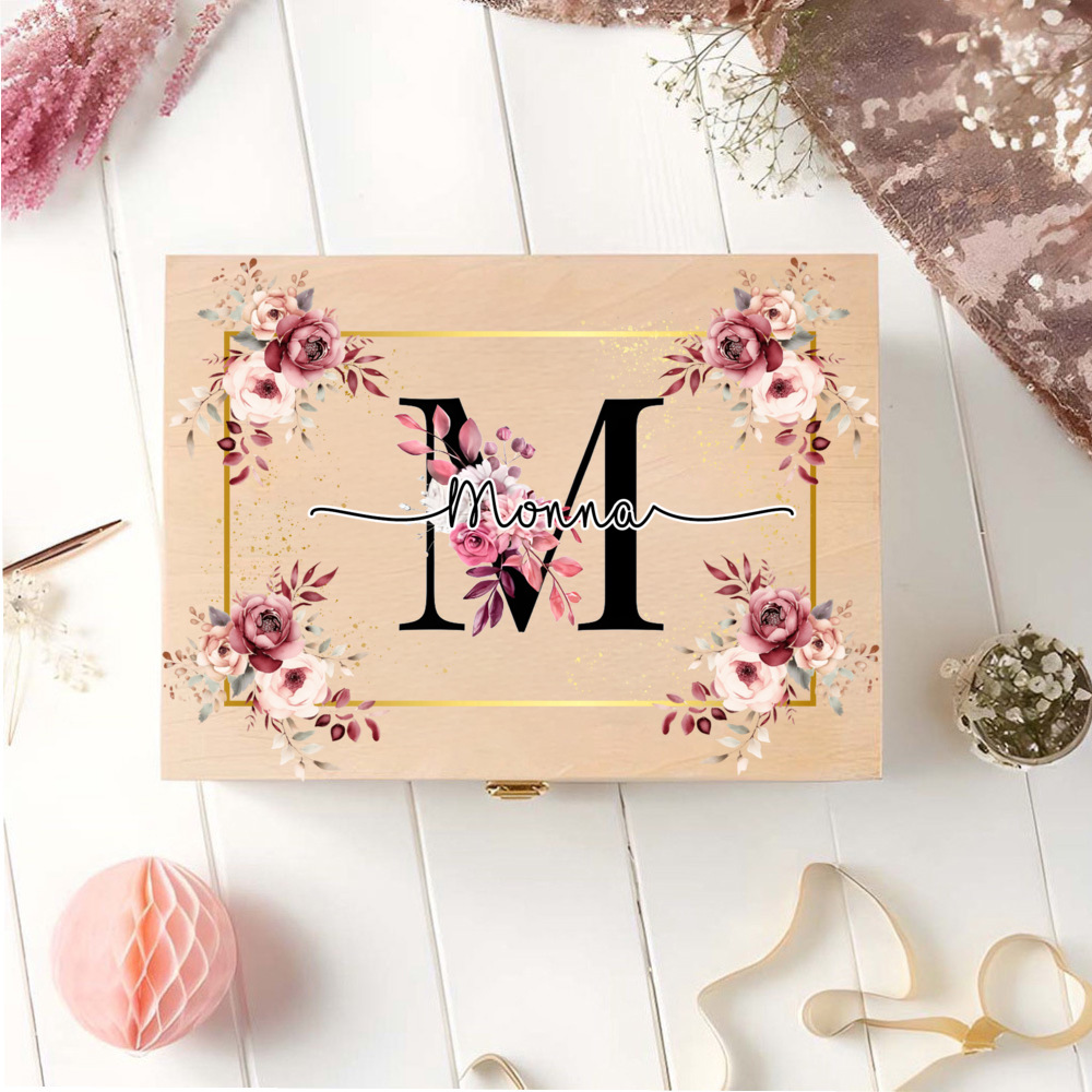 TEMU Personalized Wedding Anniversary Gift Box, Custom Letter And Name Baby Birth Memory Storage Box, Photo, Jewelry And Other Time Capsule