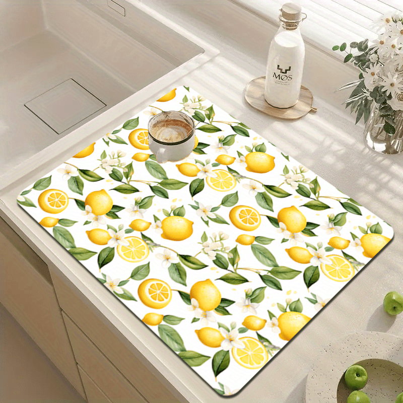 TEMU 1pc Print Diatomite Absorbent Kitchen Countertop Mat - Absorbent, Non-slip, Easy-to-clean Drying Mat For Coffee And Dishes, Featuring Vibrant