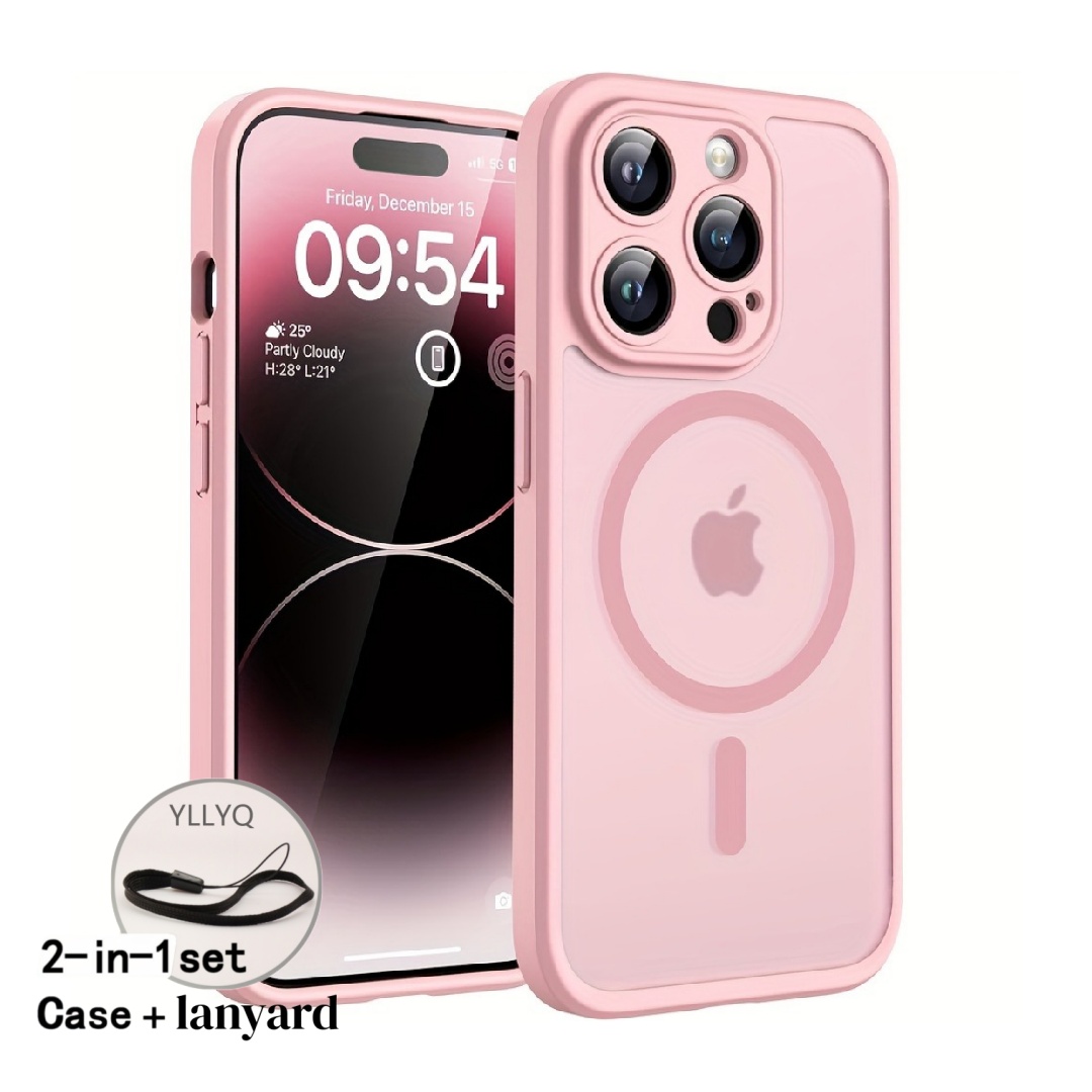 Phone Case - 2pcs (1 Phone Case + 1 Lanyard) Luxurious Matte Magnetic Acrylic Anti Drop Phone Case Suitable for Iphone Air for Iphone 17 16 15 14 13 12 11 Pro Max 16 15 14 Plus Wireless Charging Lens Protection Fashionable Phone Protective Case