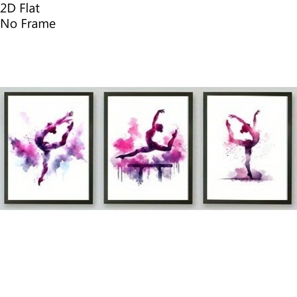 TEMU 2d Flat, 2d Flat, 3pcs Frameless 2dflat Purple Gymnastics Art Decorative Canvas Paintings, Fashionable Wall Art Decor, Suitable For Indoor/home
