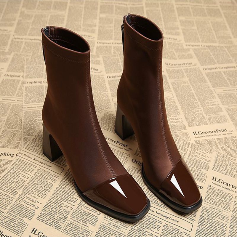 TEMU Square Toe Women's Short Boots Autumn Winter Women Shoes Chunky High Heel Boots Comfortable Boots