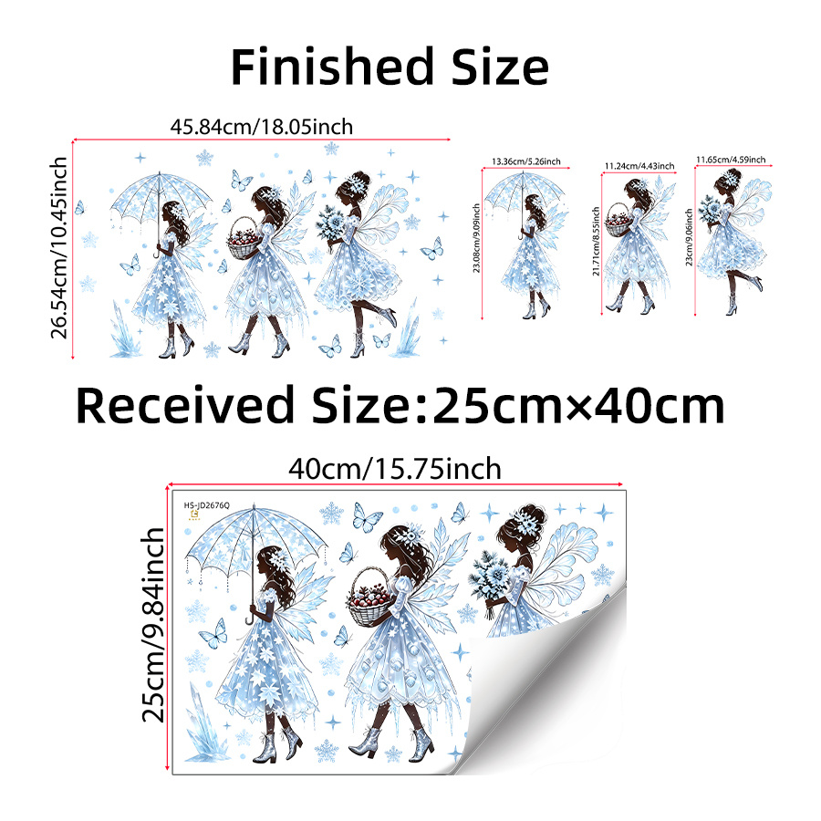 TEMU Autocollants de fenêtre Fée de Glace de Noël, peaux foncées Robe Blanche Papillon de Neige Cristal, Facile à installer Électrostatique