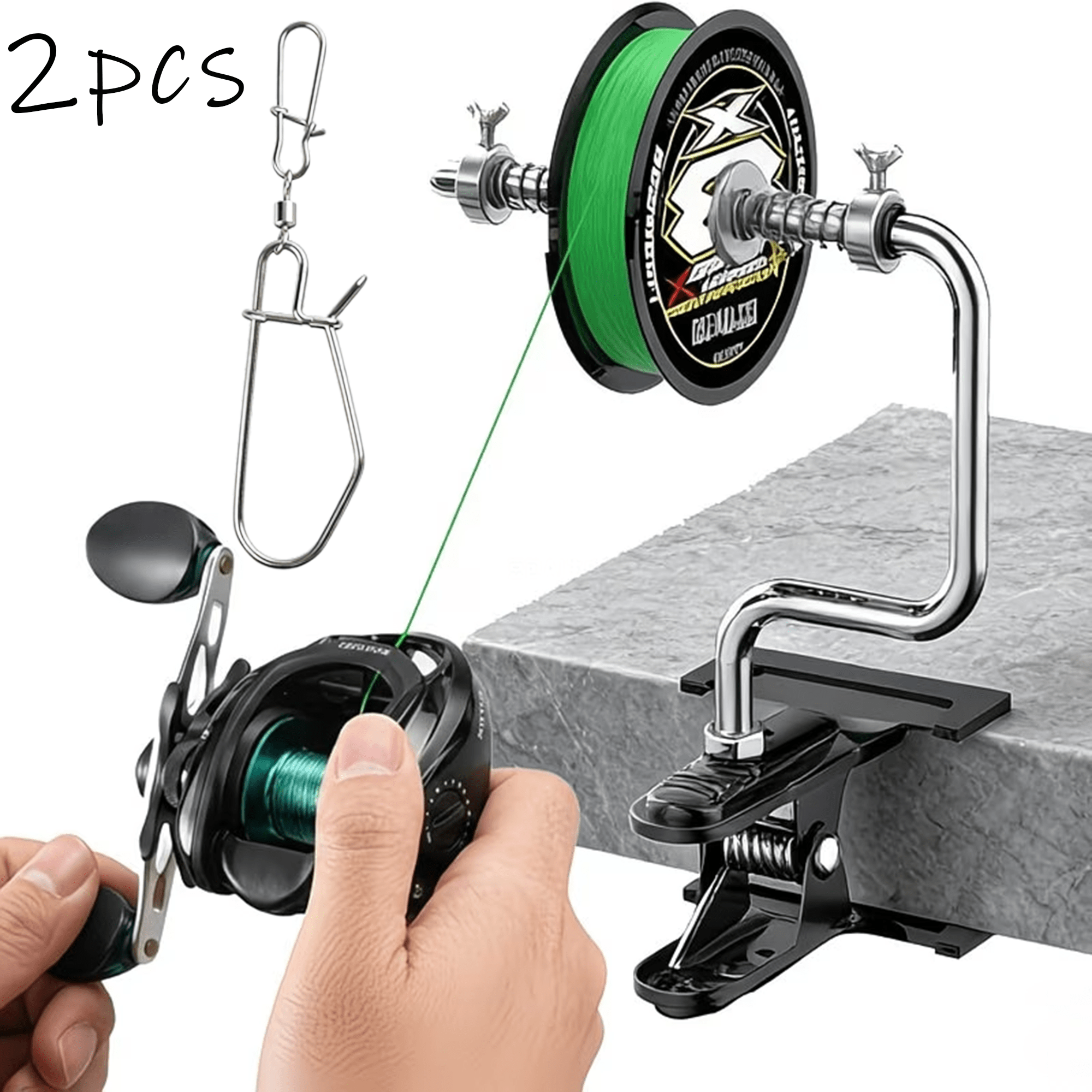 TEMU 2pcs Fishing Line Spooler, 1 X Aluminum Alloy Fishing Line Spooler + 1 Landing Net Clip, Outdoor Fishing Line Winder, Portable Spinning Reel