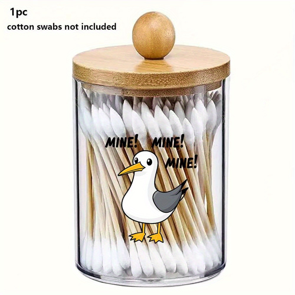 Cute Seagull - Patterned Swab Holder: Bathroom Decor And Storage Solution With Lid - Plastic Jar For Organization