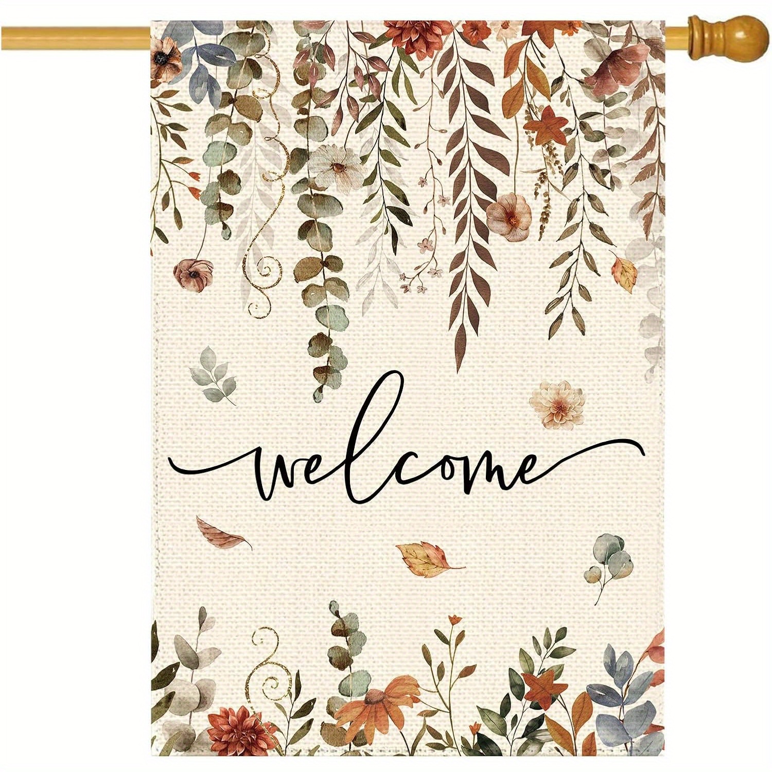 TEMU Fall Eucalyptus Floral Flag 12 X 18 Inch Double Sided, Autumn Thanksgiving Flower Burlap Large Flag Farmhouse Seasonal Holiday Patio Outdoor
