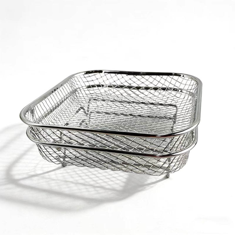 Image of 18cm Two-tier Square Stainless Steel Air Fryer Accessory, Multi-functional Rack For Grilling, Steaming, Dehydrating, Filtering, And Draining Oil For Home Use