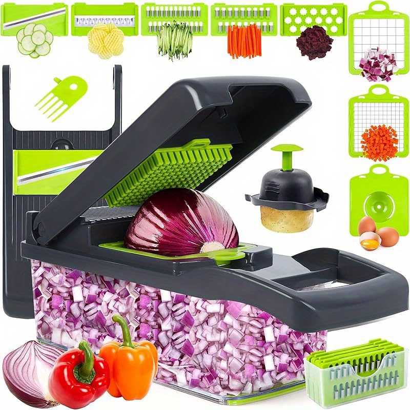 TEMU 16 - In - 1 Manual Vegetable Chopper Set, With 8 , Container, Grater And Strainer. Convenient For Cooking And Is A Professional Slicer For