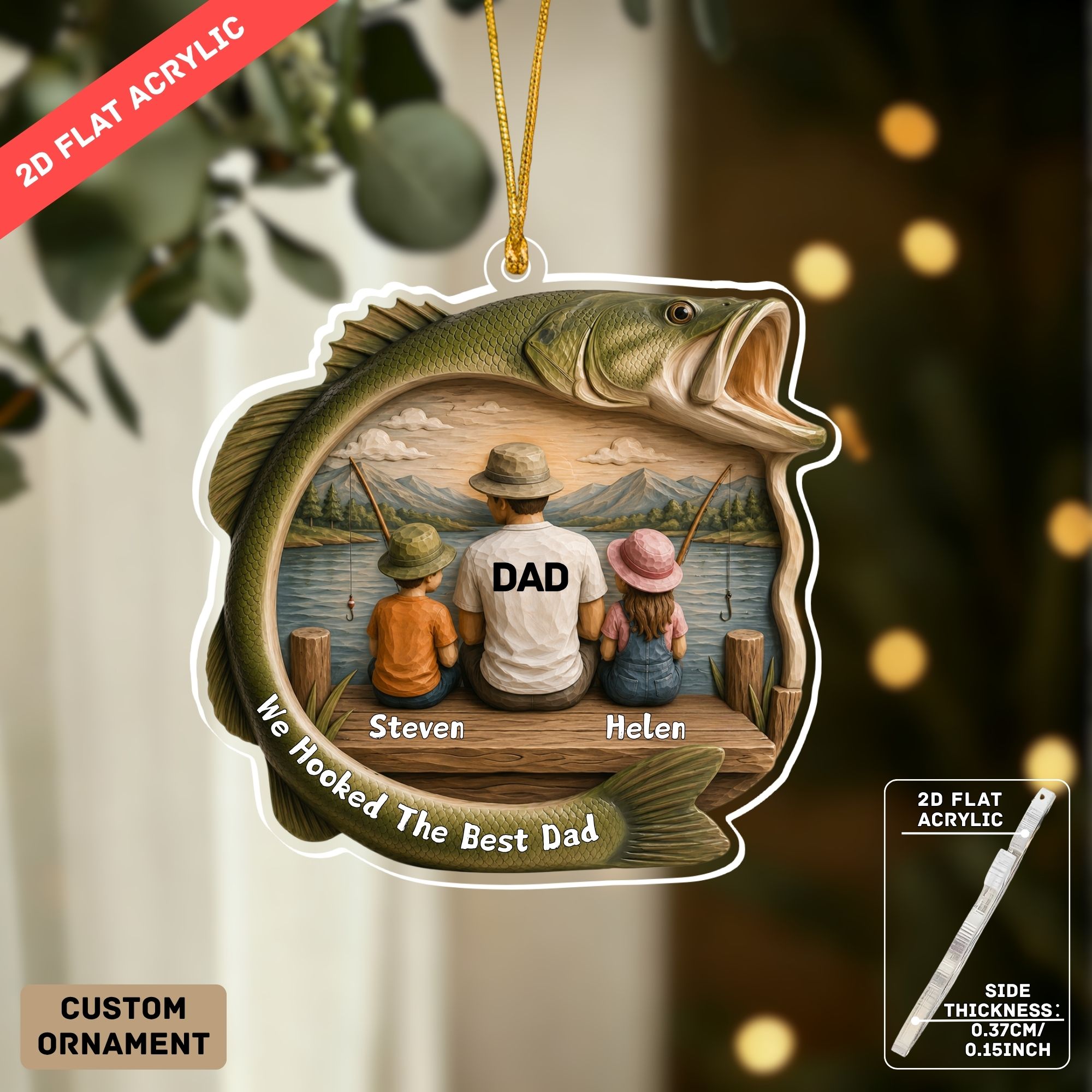 TEMU 2D PLAT, Ornement personnalisé unique de poisson pour pêche, motif "Papa", on a attrapé le meilleur papa avec nom, figurines, pendentifs pour la