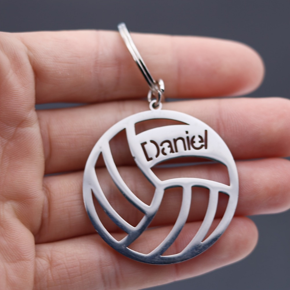 TEMU Customized Volleyball-shaped Keychain Without A Chain, Engraved Stainless Steel Golden Metal Pendant, An Ideal Gift For Sports Enthusiasts,