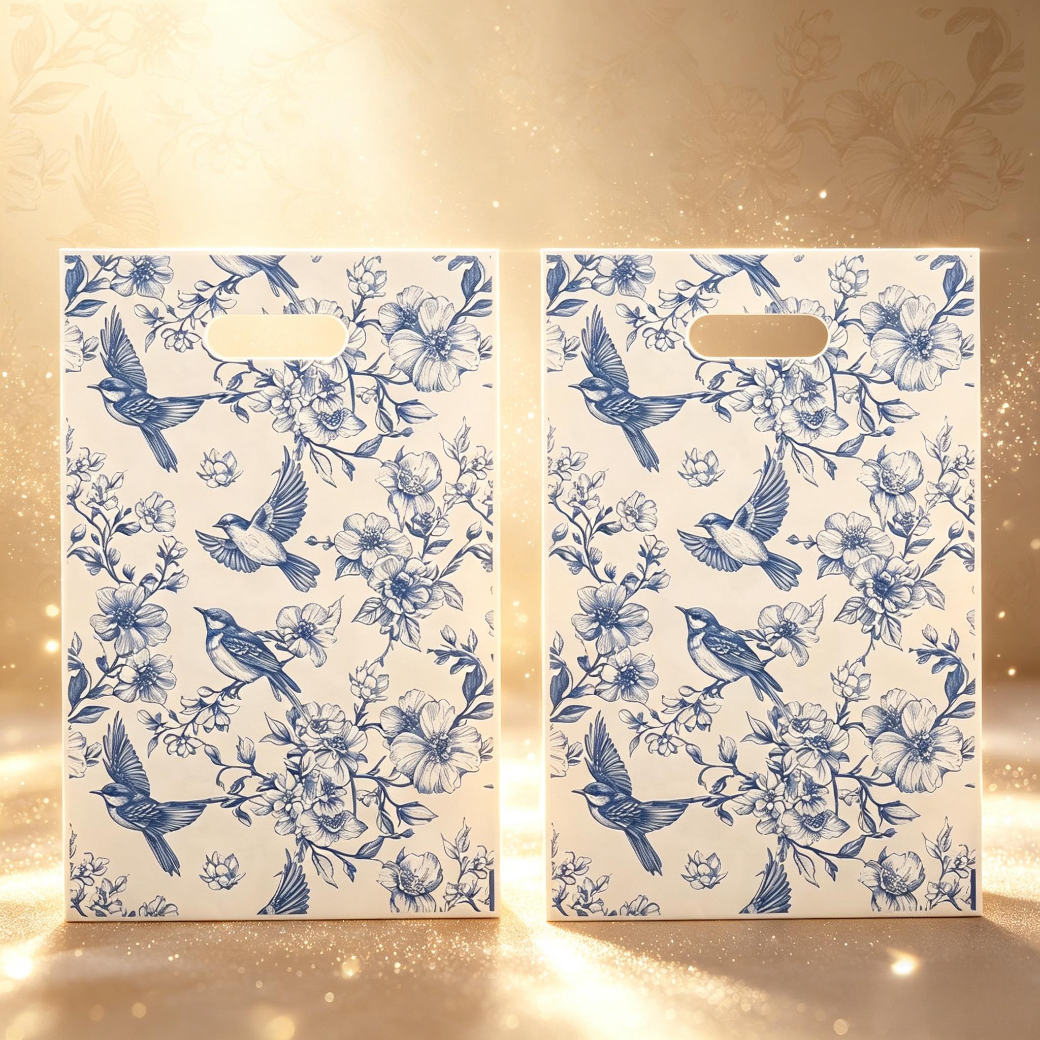 TEMU Confezioni da 10/20/52 Sacchetti Regalo per Feste con Motivo e Uccelli in Stile Cinese Blu e : Eleganti Sacchetti di Caramelle in Plastica con