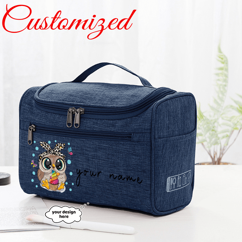 TEMU Vintage-style Fashionable Cartoon Owl-print Large-capacity Makeup Bag, A Personalized Custom-name Portable Storage Pouch With Compartmentalized