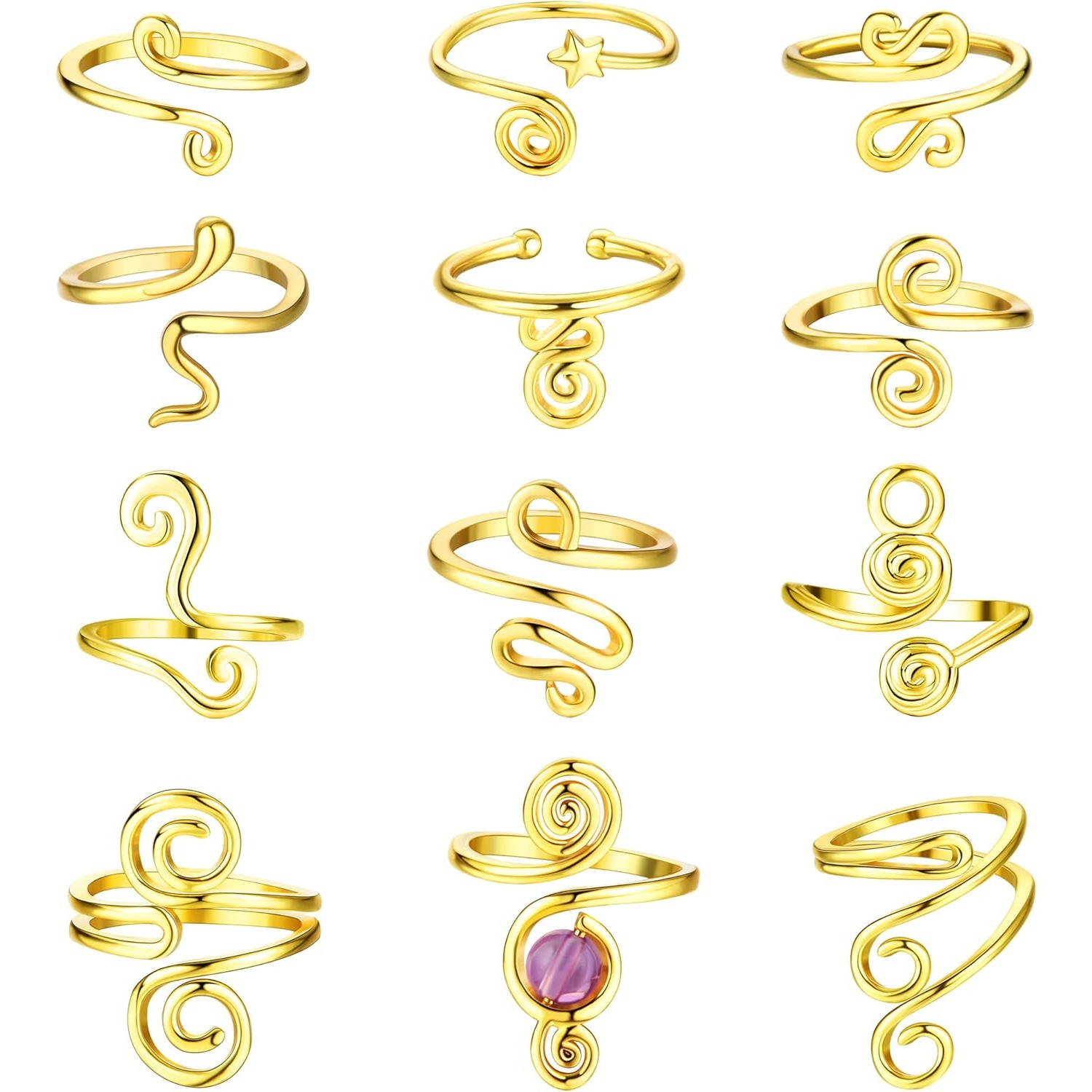 12pcs 14k Gold Plated Adjustable African Toe Rings For Women - Suitable For Summer Beach Jewelry, Wear, Parties, Vacations, Tanning - Foot Bracelets For Resort Style & Everyday