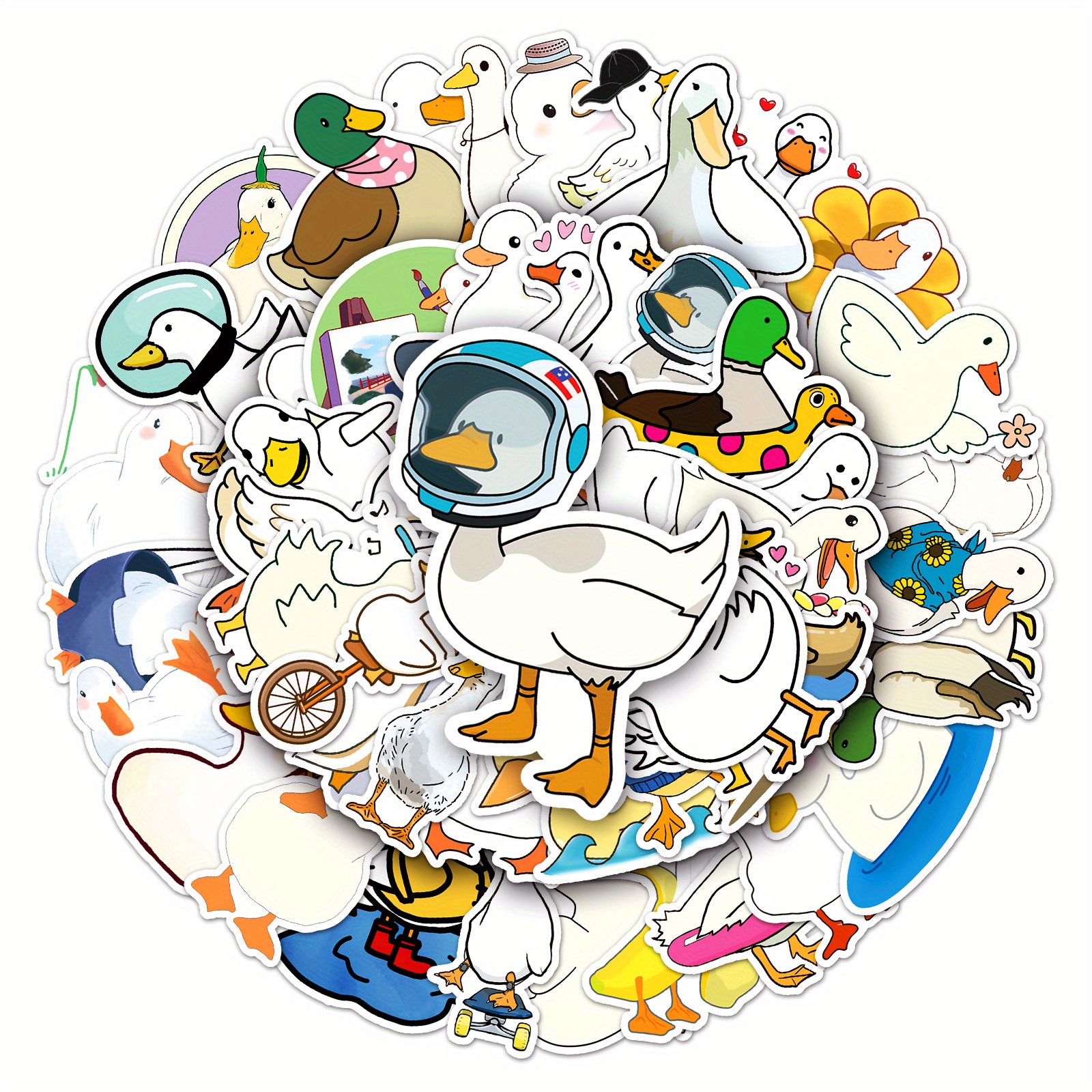 50pcs Duck Stickers Waterproof Vinyl Decals with Colorful Cartoon Designs