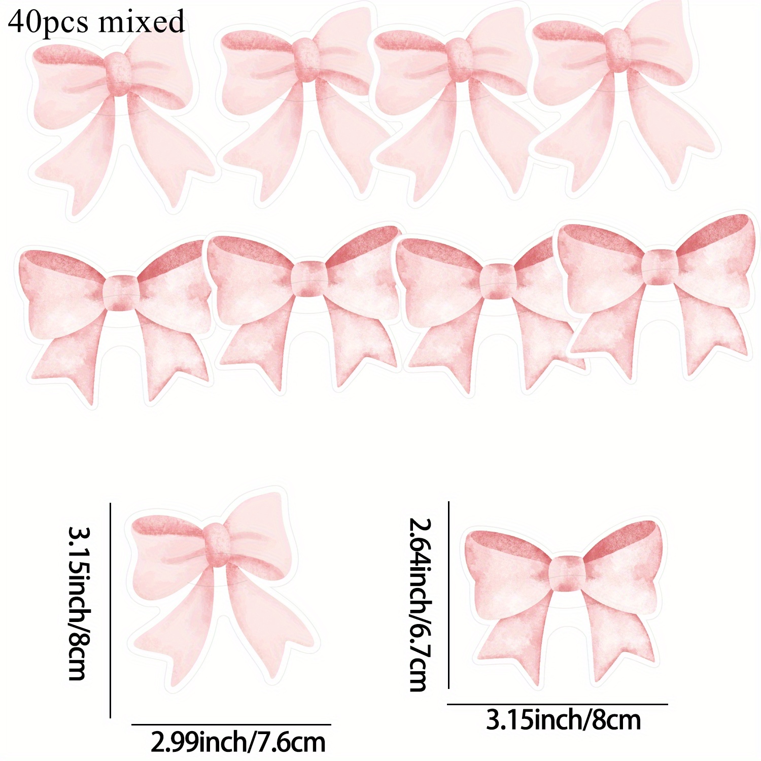 Image of Gift For Her/him Set Of 40 Pink Bow Lollipop Cards, Featuring Cartoon Designs, Perfect For Wrapping Candy For Weddings And Birthday Parties