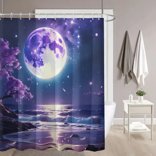 1pc mystical shower curtain with hooks starry sky waves and magical night design 72x72 inch polyester fabric bathtub or bathroom decor