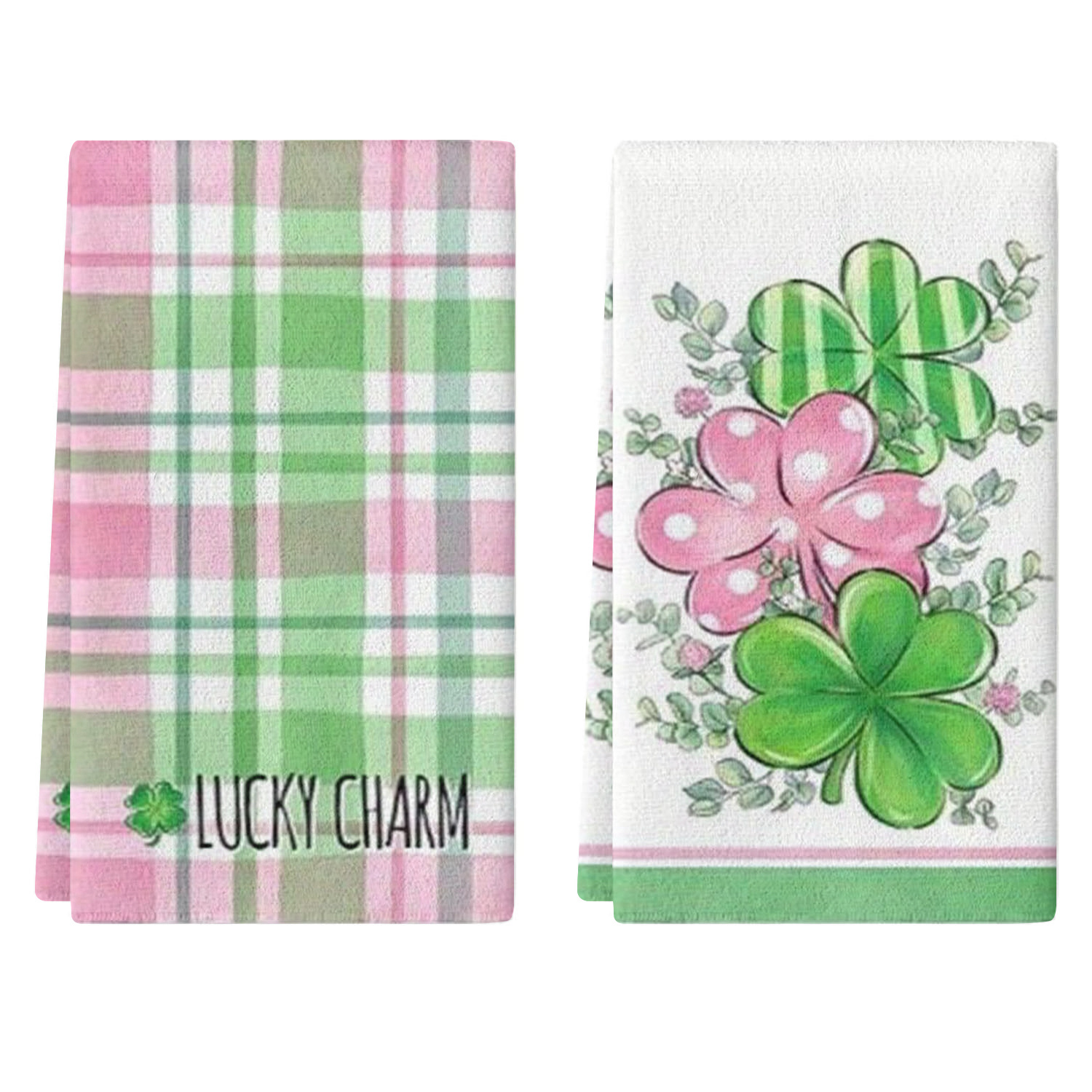 

2pcs 's Day Hand Towels With Green Shamrock And Clover Design, And White Decorations, Ideal For Irish Holiday Decor, 12x18inch