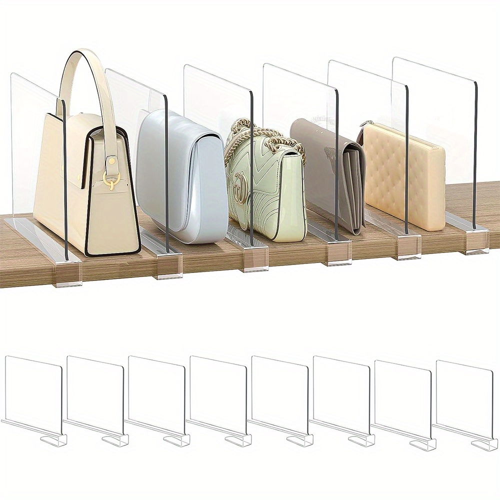 8pcs clear acrylic shelf dividers for handbags closet organization portable bag storage solution for ties socks and accessories space saving design with multiple compartments versatile shelf divider modular storage acrylic construction   mounted   0