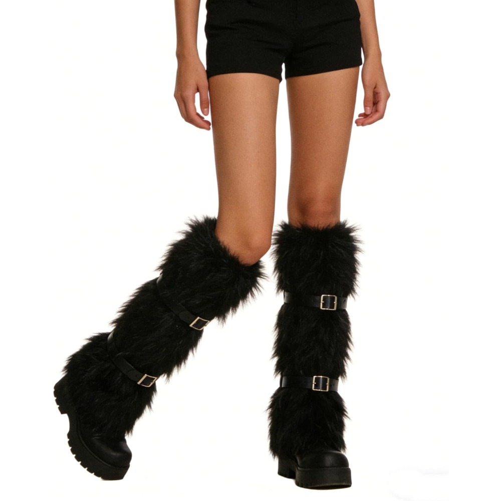 TEMU 1 Paire de Jambières et Cache-Chaussettes/Bottines en Peluche Y2K pour Femme - Cache-Jambes Chauds à Boucle, à Volants et à Bordure en Dentelle,