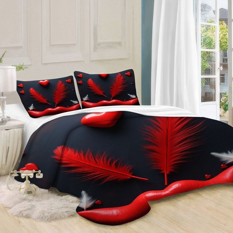 3pcs romantic   heart print bedding set, modern couple theme duvet cover soft microfiber bedroom set black background valentine s day design main bedroom   home bedding set 1 duvet cover + 2 pillowcases Product details 8