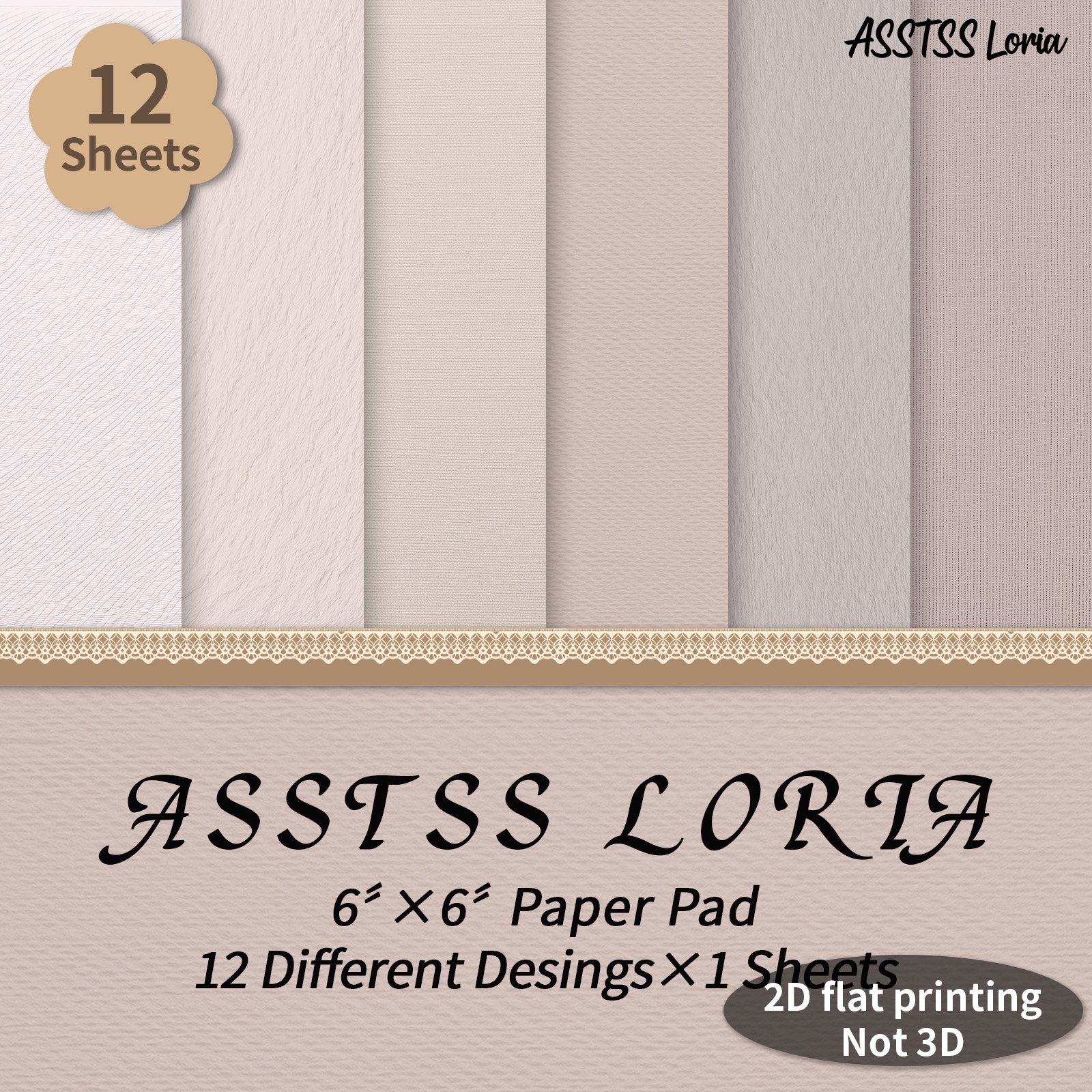 TEMU 12-sheet Asstss Loria 6x6 Inch Scrapbooking Paper Pad, Soft Bohemian Texture Plane/2d Backing Paper Supplies, Heavyweight Cardstock For