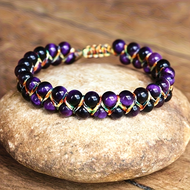 TEMU 1pc Bohemian Adjustable Bracelet - Natural / Eye Beads Adjustable Knot Closure, Everyday & Vacation Jewelry For Women, July Birthstone Gift - No
