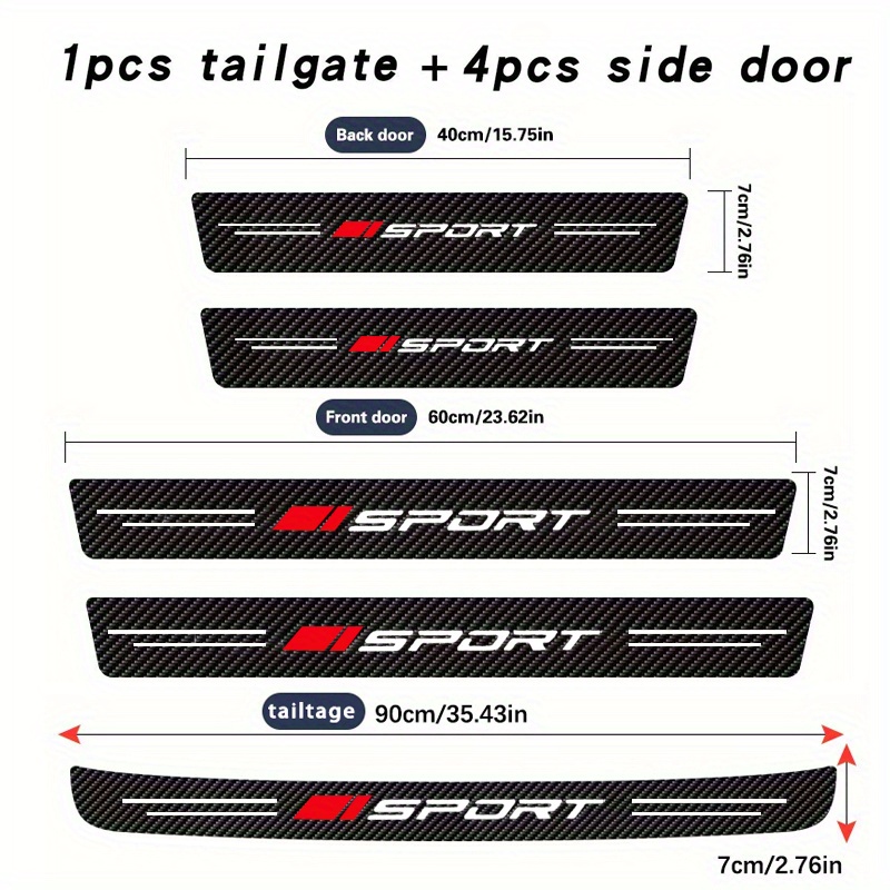 Image of A Set Of 5pcs Car Door Sill Protectors, Specifically Designed For All Sports Car Models, Made Of 3d Carbon Fiber Material. Enhance 's While Protecting It From Scratches!
