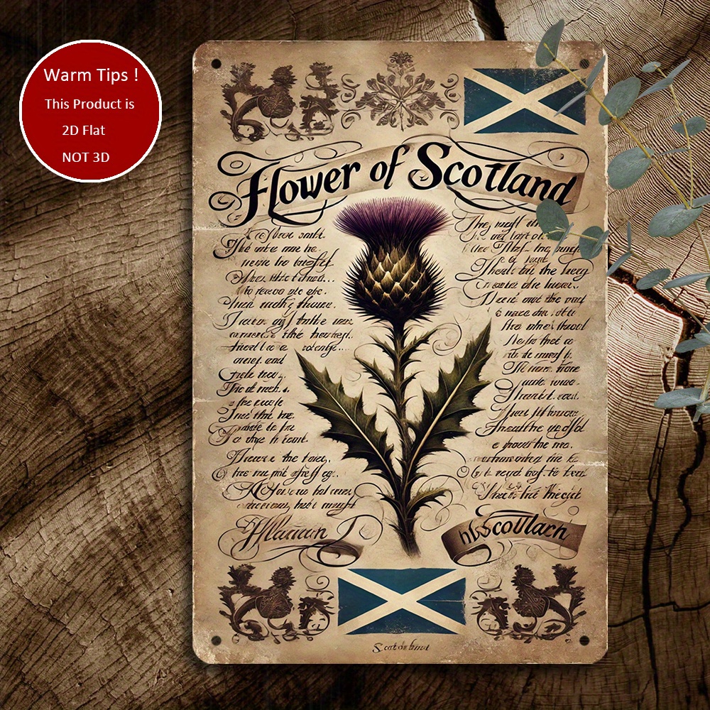 TEMU 2d Flat - 1 Item Of Vintage Scottish Wall Art Featuring A 2d Flat Metal Sign Of The 'flower Of Scotland' - A Rustic Iron Decoration With Thistle