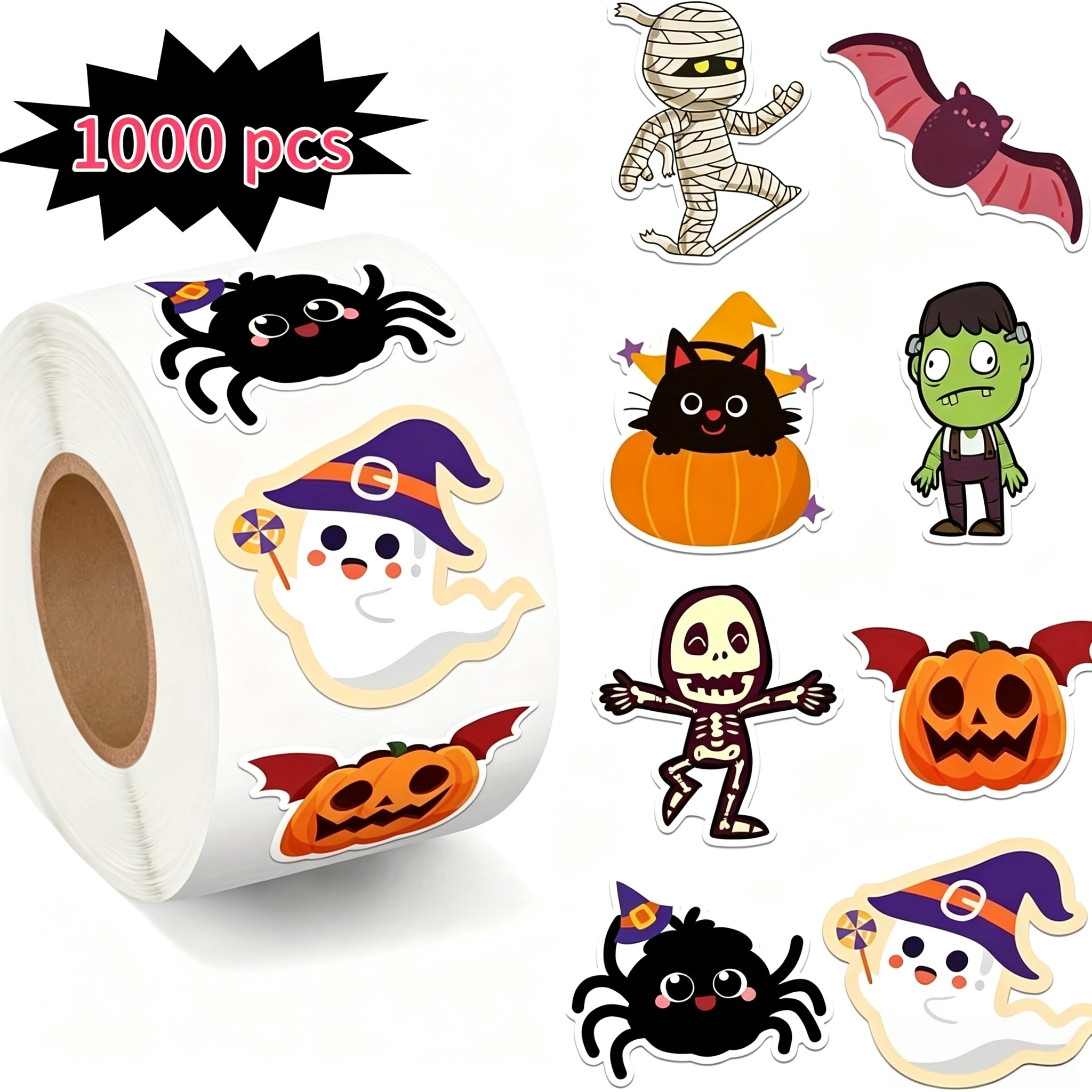 TEMU 1000pcs Irregular Halloween Cartoon Doodle Stickers, 1-inch Irregular Patterns, 8 Cartoon Design Patterns, Office Stickers, School Supplies,