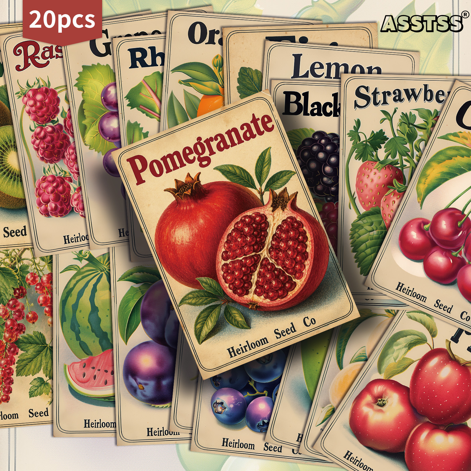 TEMU 20-pack Asstss Vintage Fruit Postcards - 4x6 Inches Retro Junk Journal Supplies, Classic Pinup Illustrations Collectible Decorative Painting