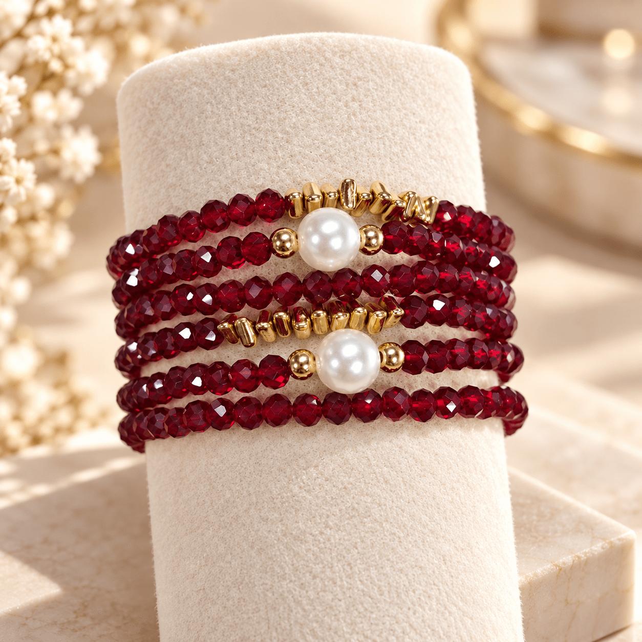 TEMU Set da 6 braccialetti regolabili da , eleganti e vintage, con perline irregolari vino, perle , per uso , vacanze, riunioni, feste, compleanni,