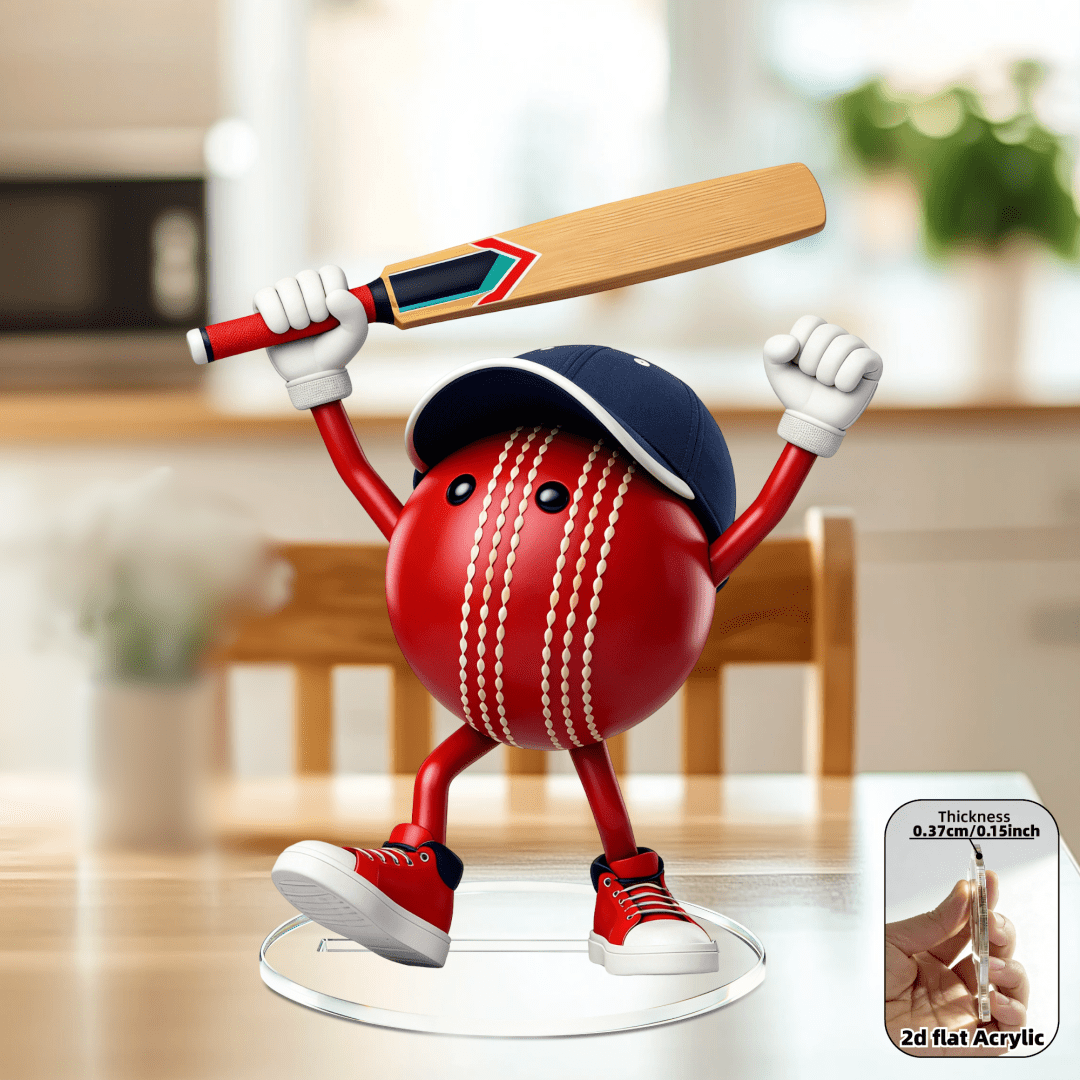 TEMU 2d Flat For Cricket Ball-themed Acrylic Desktop Standee, Suitable For Desk And Tabletop Decoration, For Cricket Field And Sports Party Decor,
