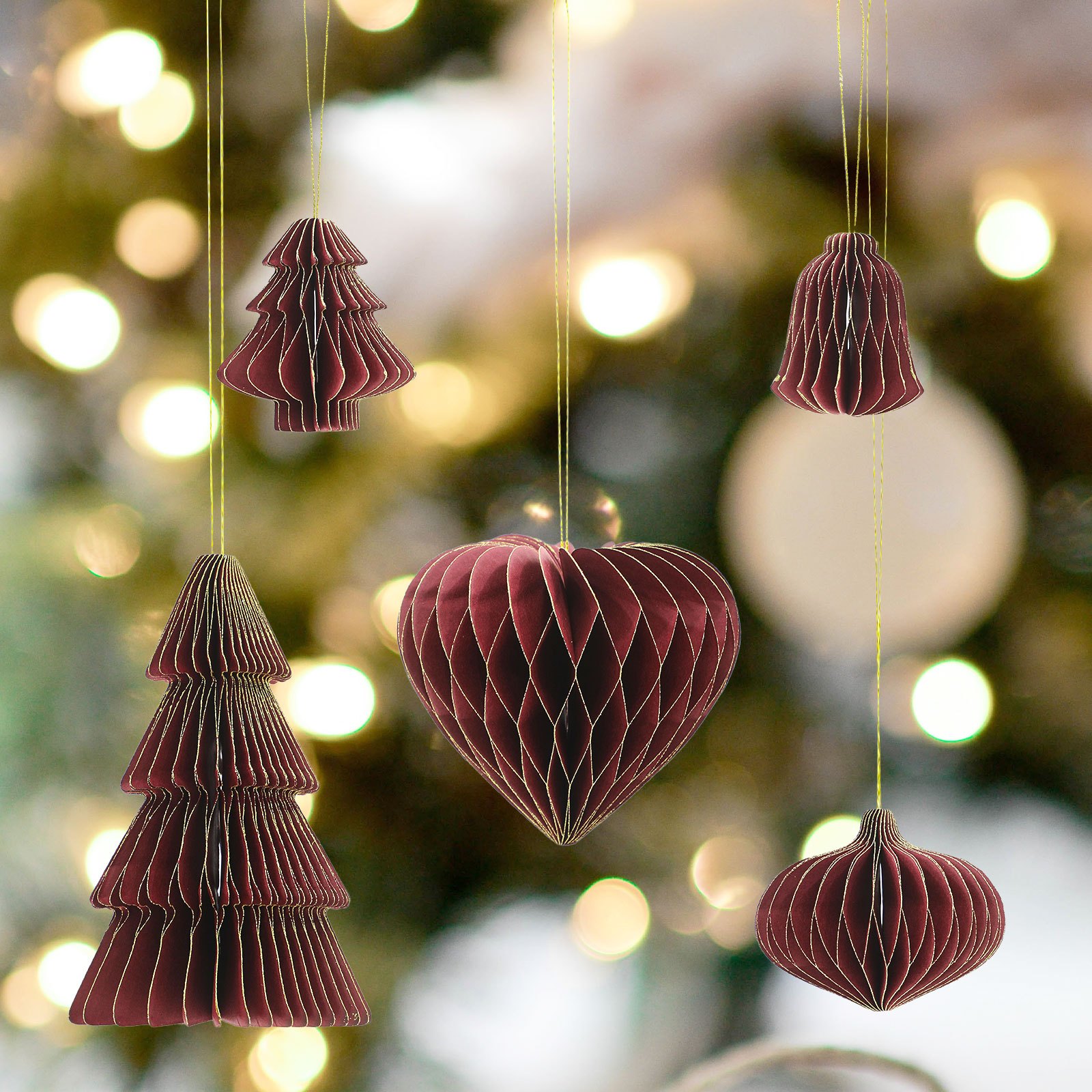 TEMU 5pcs 3d Ornaments - Reusable Collapsible Christmas Tree Hanging Decorations For Wedding, Birthday, And - No Electricity Needed