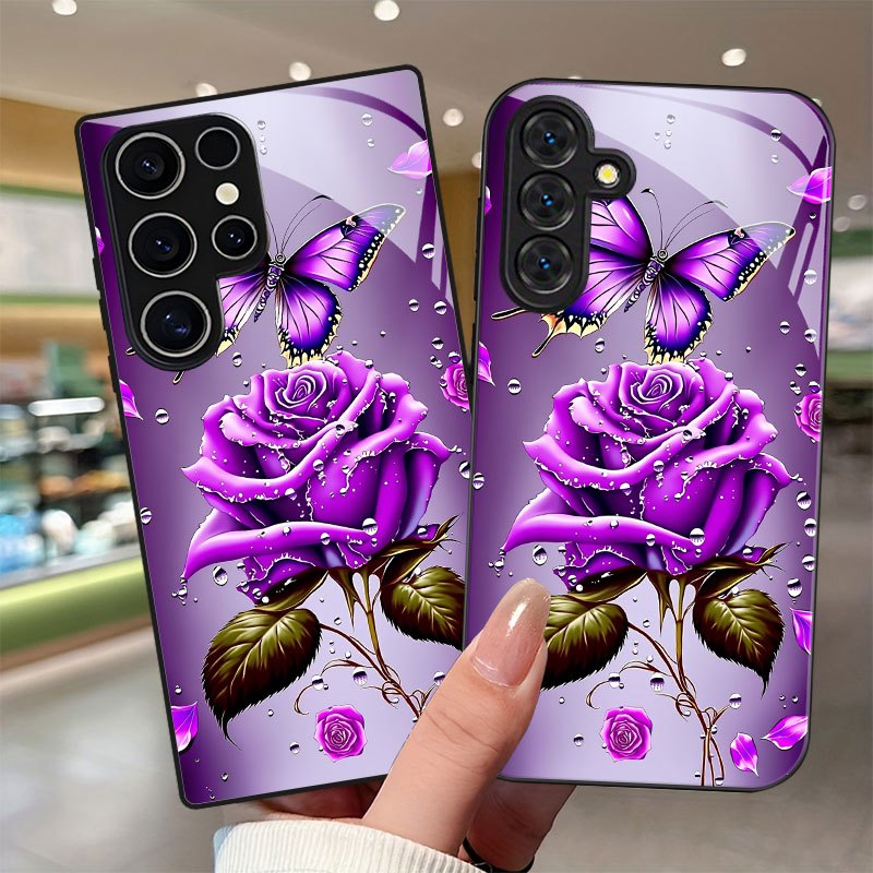 TEMU Phone Case: Purple Rose Pattern Phone Case With Lens Protection Suitable For Galaxy