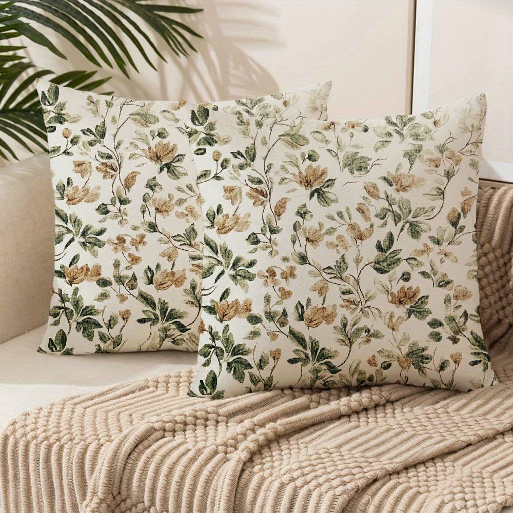 

Vintage Daisy Floral Pillow Covers - Green, Brown & | Decorative Throw Pillow Cases With Zipper Closure For Sofa & Outdoor Use | Machine Washable Polyester