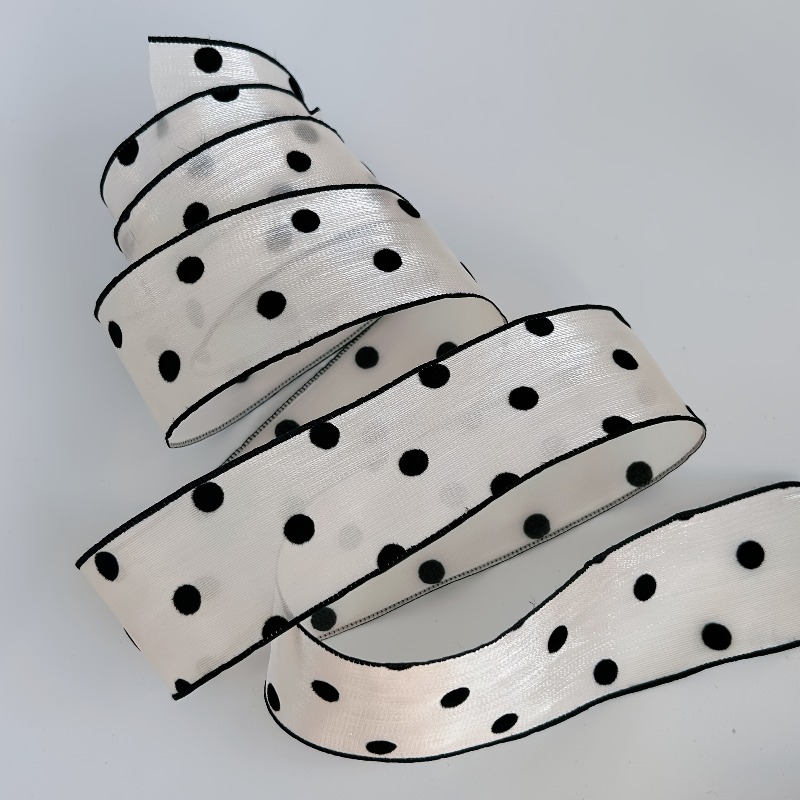E-shop 2 Yard Rolle weißes gepunktetes Band mit Köperkante & Polka Dots, geeignet für Hochzeitsstrauß-Verpackung, Geschenkband, Party-Dekorationen –