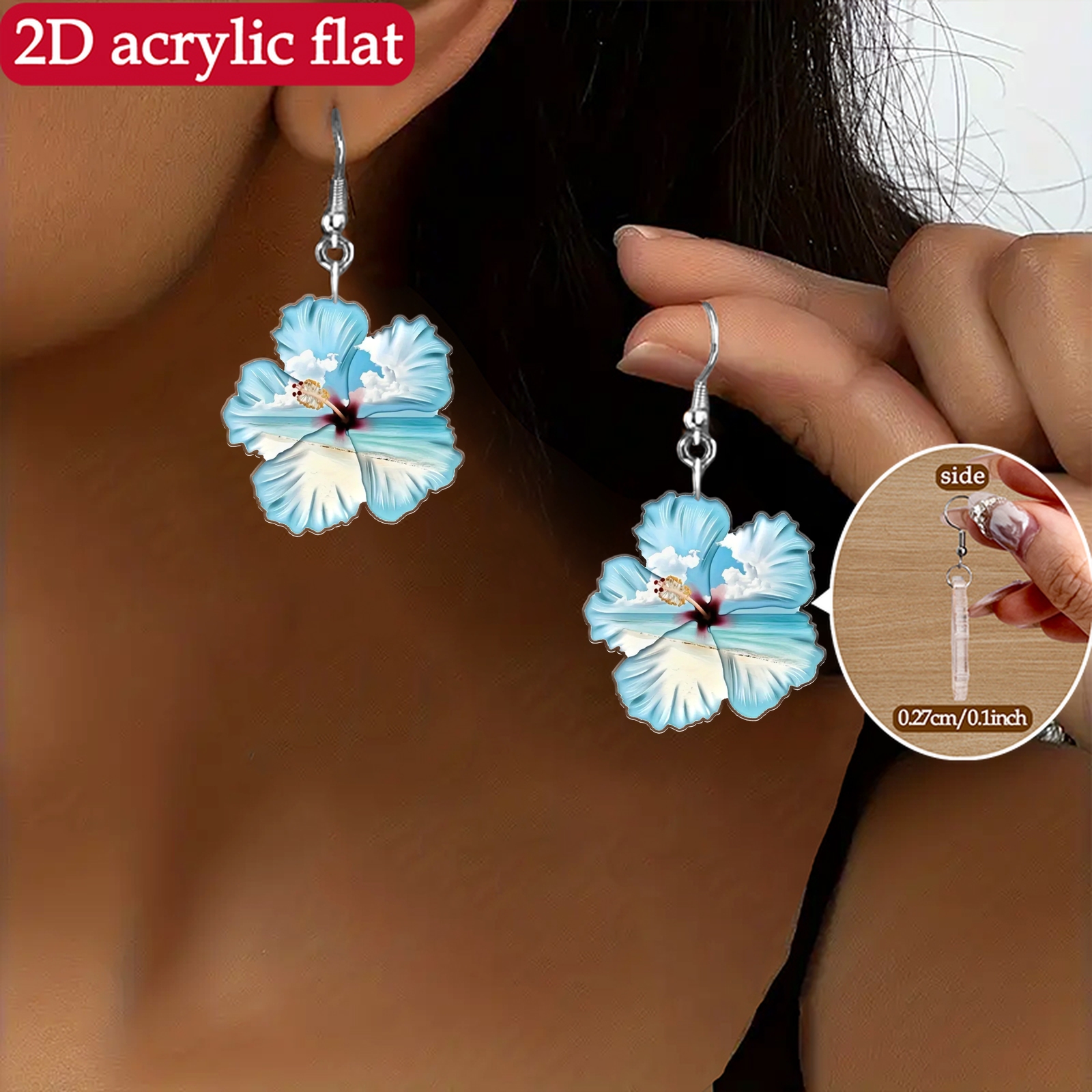 Women's Artistic Hibiscus Flower Design Acrylic Earrings