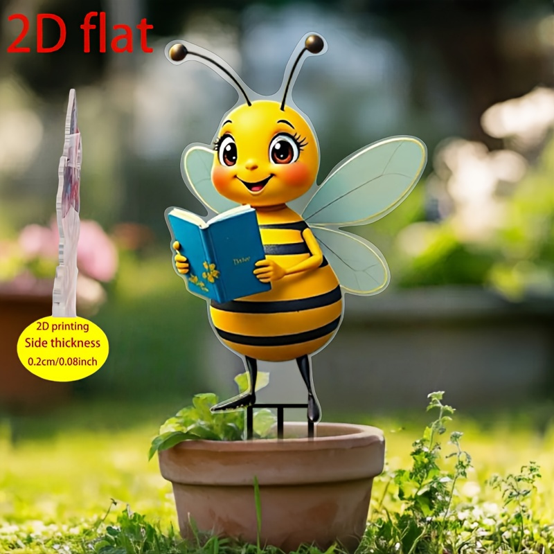 2D Plano - 【2D Plano】 2D Plano - [2D Plano] 2D Plano, Estaca de Decoración Acrílica de Abeja Lectora Linda para Jardín, Adecuada para Macetas, Patios, Jardines, Decoración de Suelo al Aire Libre, Arte de Patio, Arte Moderno, Regalo para Amigos