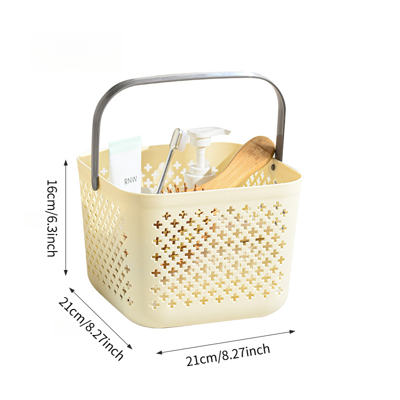 portable bath basket with drainage holes heavy duty plastic bathroom organizer space saving square bath storage bin for shower tub vanity modern bathroom decor in beige gray black ideal for   spa dorm hotel use bath accessories dorm room essentials   sturdy construction home organizers shelf baskets white 0