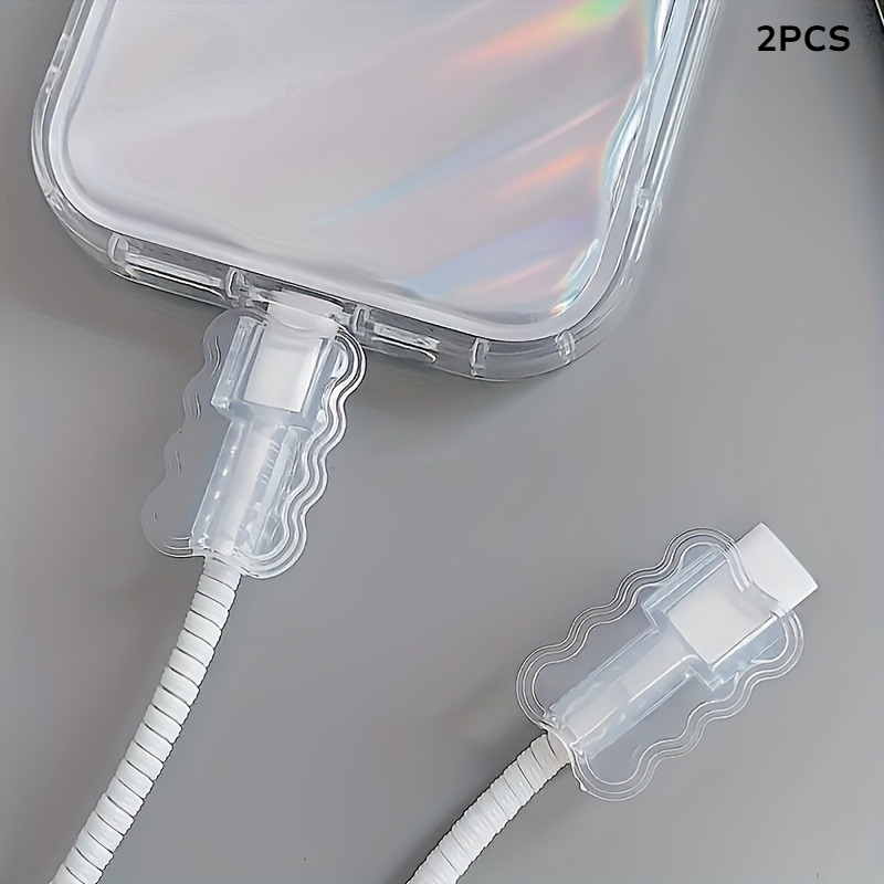 TEMU 2 Stück Wellenförmige Kabelschutz-Set, Hergestellt aus Thermoplastischem Polyurethan. Transparente Wellenförmige USB-Kabelhülle mit Kabelclips,